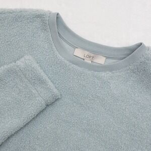 Loft Sherpa Fleece Sweatshirt Womens Small Blue Crewneck Pullover New